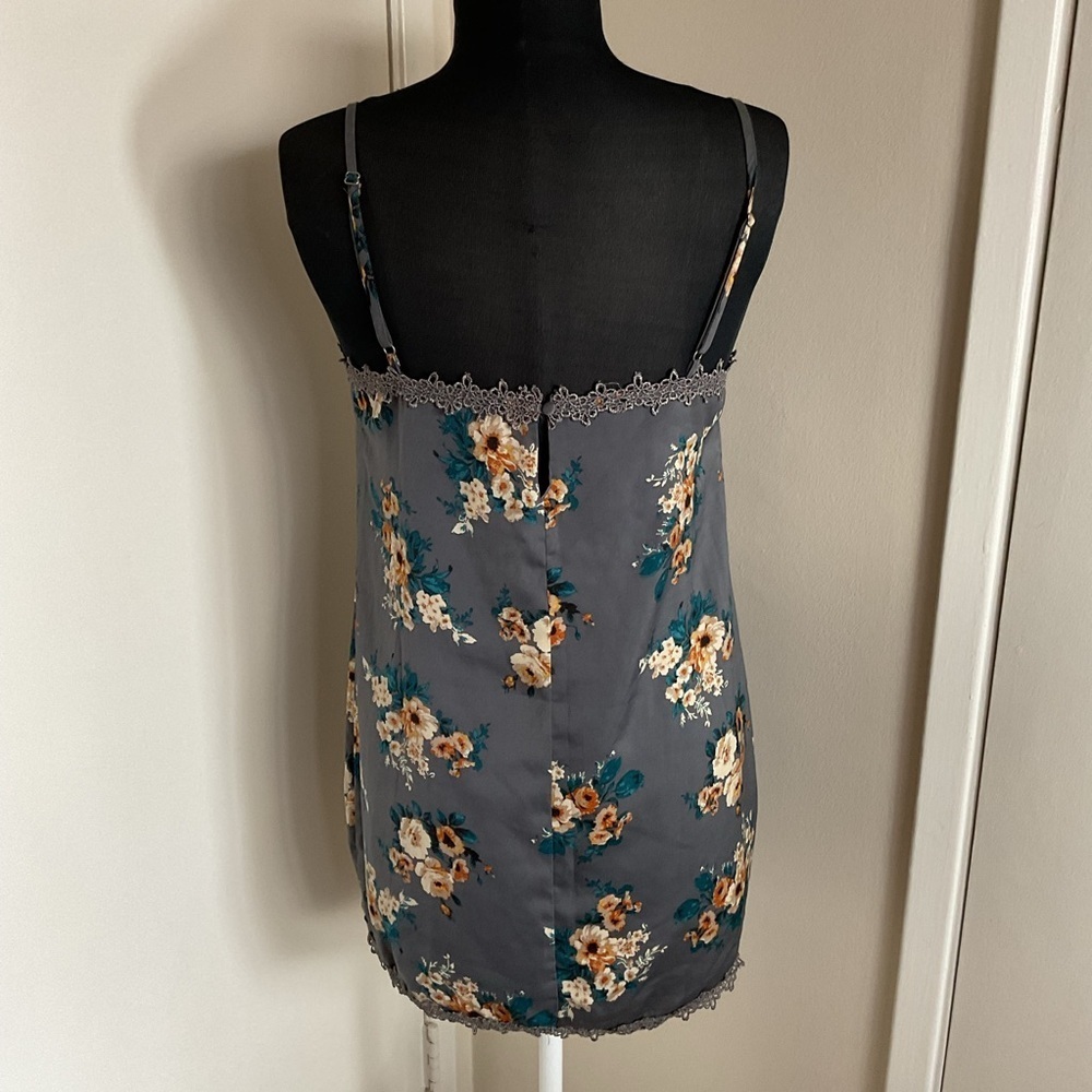 Honey Punch Orange Gray Floral Slip Dress L Large Mini Spaghetti Strap Night Out - Picture 9 of 10
